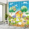 Ambesonne Animal Shower Curtain, Farm House Scenery Chicken Rabbit Dogs Cat Funny Cartoon Art Funny Theme, Cloth Fabric Bathroom Decor Set with Hooks, 69" W x 70" L, Multicolor view 4
