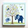 Whimsical Elephant & Lovebirds Garden - Checkerboard Stretched Canvas Nursery Decor - Wall Art That Makes a Memorable Baby Gift Idea - Wooden Frame Construction - Ready to Hang 10X12 view 1