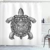 Ambesonne Turtle Shower Curtain, Tribal Patterns on Turtle Illustration Monochrome Animal Themed Tortoise Print, Cloth Fabric Bathroom Decor Set with Hooks, 69" W x 84" L, White Charcoal Grey view 1