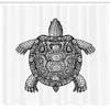 Ambesonne Turtle Shower Curtain, Tribal Patterns on Turtle Illustration Monochrome Animal Themed Tortoise Print, Cloth Fabric Bathroom Decor Set with Hooks, 69" W x 84" L, White Charcoal Grey view 2