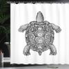 Ambesonne Turtle Shower Curtain, Tribal Patterns on Turtle Illustration Monochrome Animal Themed Tortoise Print, Cloth Fabric Bathroom Decor Set with Hooks, 69" W x 84" L, White Charcoal Grey view 3