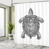 Ambesonne Turtle Shower Curtain, Tribal Patterns on Turtle Illustration Monochrome Animal Themed Tortoise Print, Cloth Fabric Bathroom Decor Set with Hooks, 69" W x 84" L, White Charcoal Grey view 4