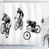 Ambesonne Sketchy Shower Curtain, Hand Drawn Image of Cyclists Bicycle Bikes with Tour De France Theme Outdoors, Cloth Fabric Bathroom Decor Set with Hooks, 69" W x 70" L, Black and White view 1