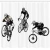 Ambesonne Sketchy Shower Curtain, Hand Drawn Image of Cyclists Bicycle Bikes with Tour De France Theme Outdoors, Cloth Fabric Bathroom Decor Set with Hooks, 69" W x 70" L, Black and White view 2