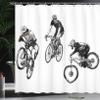 Ambesonne Sketchy Shower Curtain, Hand Drawn Image of Cyclists Bicycle Bikes with Tour De France Theme Outdoors, Cloth Fabric Bathroom Decor Set with Hooks, 69" W x 70" L, Black and White view 3
