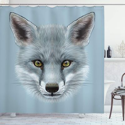 Ambesonne Animal Shower Curtain, Grey Fox Portrait Fluffy Forest Creature Mammal Wildlife Style Illustration, Cloth Fabric Bathroom Decor Set with Hooks, 69" W x 84" L, Pale Blue