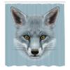 Ambesonne Animal Shower Curtain, Grey Fox Portrait Fluffy Forest Creature Mammal Wildlife Style Illustration, Cloth Fabric Bathroom Decor Set with Hooks, 69" W x 84" L, Pale Blue view 2