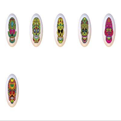 SET OF 6 KNOBS - Skull Set #51327 - Happy Sugar Skulls Skeleton - DECORATIVE Glossy CERAMIC Cupboard Cabinet PULLS Dresser Drawer KNOBS