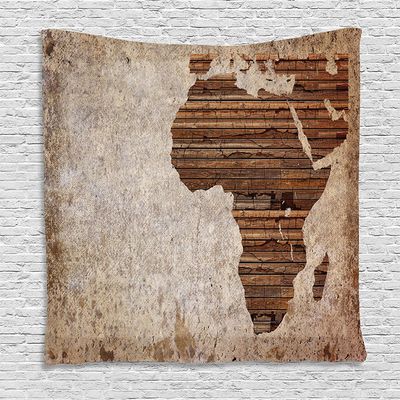 Ambesonne African Tapestry, Geography Theme Grunge Vintage Wooden Plank and Map Digital Print, Wall Hanging for Bedroom Living Room Dorm Decor, 60" X 80", Tan Umber