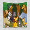 Ambesonne Animal Tapestry, Cartoon Style Gazelle Giraffe Gorilla Lion Animals Illustration, Wall Hanging for Bedroom Living Room Dorm Decor, 40" X 60", Brown Green view 1