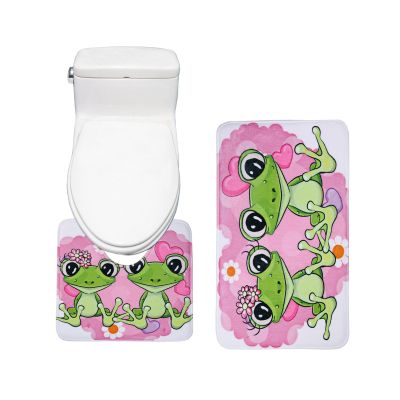 Amagical Cute Frog Animal Lovers Flannel Bathroom Mat Set (Bathroom Mat + Toilet Contour Rug)