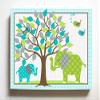 Whimsical Elephant & Lovebirds Garden - Checkerboard Stretched Canvas Nursery Decor - Wall Art That Makes a Memorable Baby Gift Idea - Wooden Frame Construction - Ready to Hang 10X12 view 1