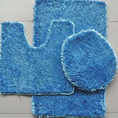 3 Piece Shiny Soft Padded Chenille Bath Rug, Contour Rug and Lid Cover (Turquoise)