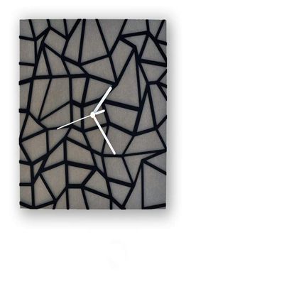 Concrete Clock & Black Acrylic Silhouette - Square Wall Clock - Modern Wall Clock - Abstract seamless pattern - Housewarming Gift Idea