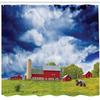 Ambesonne Country Shower Curtain, Landscape Scenery View Warehouse Barn Clear Clouds Fields Photo, Cloth Fabric Bathroom Decor Set with Hooks, 69" W x 84" L, Apple Green White view 2