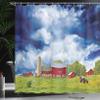 Ambesonne Country Shower Curtain, Landscape Scenery View Warehouse Barn Clear Clouds Fields Photo, Cloth Fabric Bathroom Decor Set with Hooks, 69" W x 84" L, Apple Green White view 3