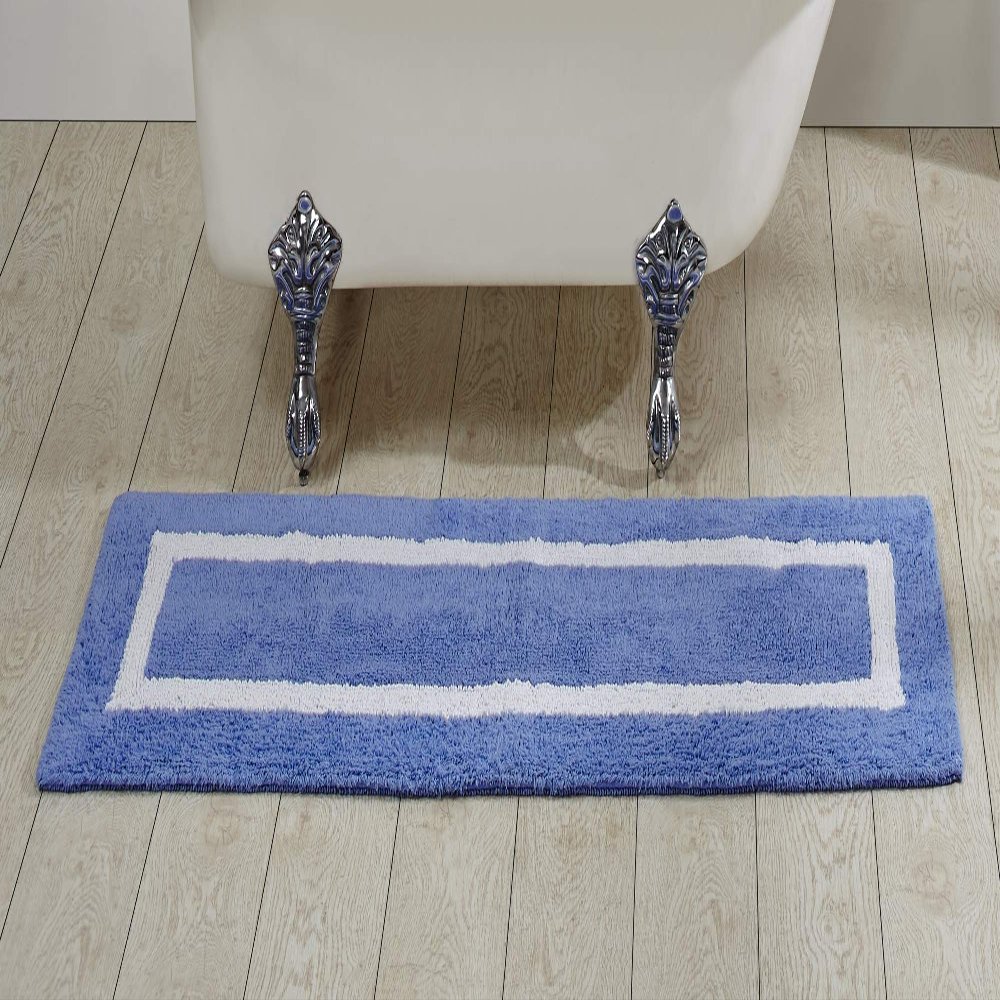 Better Trends 100% Cotton Hotel Collection Bath Mats, Blue & White Bath Mat - Tufted, Reversible & Absorbent & Machine Washable Bath Mats Runner for Tub, Shower, and Bath Room, 20" x 60"