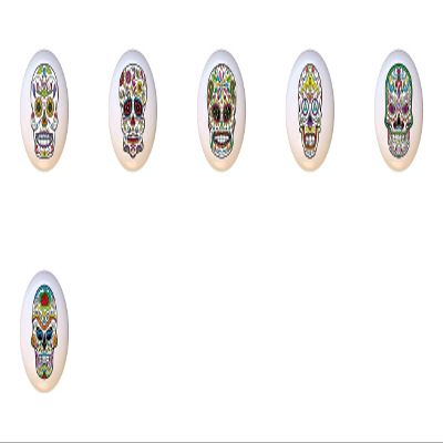 SET OF 6 KNOBS - Skull Set #51292 - Happy Sugar Skulls Skeleton - DECORATIVE Glossy CERAMIC Cupboard Cabinet PULLS Dresser Drawer KNOBS