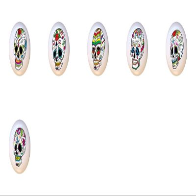 SET OF 6 KNOBS - Skull Set #51299 - Happy Sugar Skulls Skeleton - DECORATIVE Glossy CERAMIC Cupboard Cabinet PULLS Dresser Drawer KNOBS