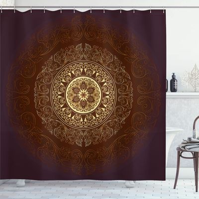 Ambesonne Mandala Shower Curtain, Universe Spiritiual Culture Vintage Floral Motif, Cloth Fabric Bathroom Decor Set with Hooks, 69" W x 75" L, Chestnut Brown Yellow