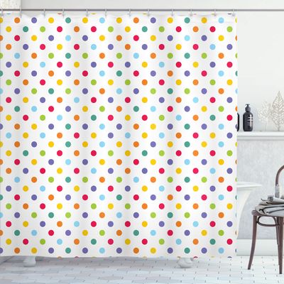 Ambesonne Abstract Shower Curtain, Colorful Polka Dots Round Circular Vintage Fashion Girls Feminine Design, Cloth Fabric Bathroom Decor Set with Hooks, 69" W x 70" L, Multicolor Off White