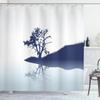 Ambesonne Nature Shower Curtain, Silhouette of Lonely Tree by Lake with Mirror Effects Melancholy Illustration, Cloth Fabric Bathroom Decor Set with Hooks, 69" W x 70" L, Pale Blue Indigo view 1