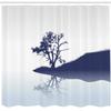 Ambesonne Nature Shower Curtain, Silhouette of Lonely Tree by Lake with Mirror Effects Melancholy Illustration, Cloth Fabric Bathroom Decor Set with Hooks, 69" W x 70" L, Pale Blue Indigo view 2
