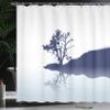 Ambesonne Nature Shower Curtain, Silhouette of Lonely Tree by Lake with Mirror Effects Melancholy Illustration, Cloth Fabric Bathroom Decor Set with Hooks, 69" W x 70" L, Pale Blue Indigo view 3