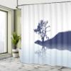 Ambesonne Nature Shower Curtain, Silhouette of Lonely Tree by Lake with Mirror Effects Melancholy Illustration, Cloth Fabric Bathroom Decor Set with Hooks, 69" W x 70" L, Pale Blue Indigo view 4