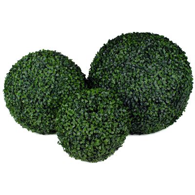 3rd Street Inn Topiary Ball Assortment - Artificial Plant Set - Indoor/Outdoor Wedding Party Decor - Faux Foliage Garden Sphere - Tree and Bush Substitute (19", 15", 11" (Boxwood))