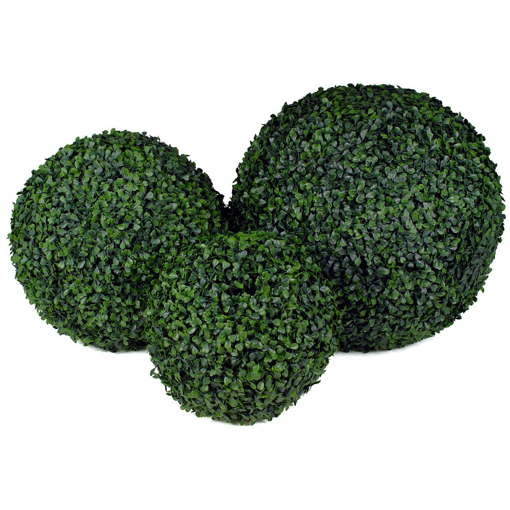 3rd Street Inn Topiary Ball Assortment - Artificial Plant Set - Indoor/Outdoor Wedding Party Decor - Faux Foliage Garden Sphere - Tree and Bush Substitute (19", 15", 11" (Boxwood))