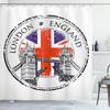 Ambesonne British Shower Curtain, London England Grunge Stamp Flag Nostalgic National Graphic, Cloth Fabric Bathroom Decor Set with Hooks, 69" W x 84" L, Pale Grey Navy Blue view 1