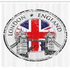 Ambesonne British Shower Curtain, London England Grunge Stamp Flag Nostalgic National Graphic, Cloth Fabric Bathroom Decor Set with Hooks, 69" W x 84" L, Pale Grey Navy Blue view 2