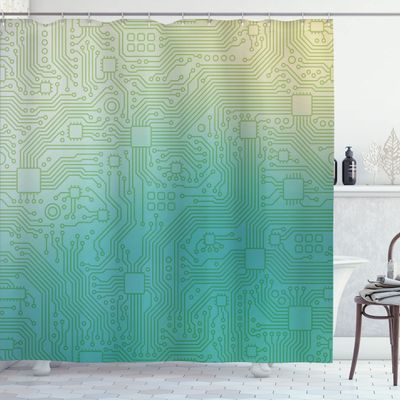Ambesonne Abstract Shower Curtain, Technology Pattern Motherboard Image Background Vector Graphics Print, Cloth Fabric Bathroom Decor Set with Hooks, 69" W x 75" L, Jade Green Pale Green
