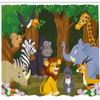 Ambesonne Animal Shower Curtain, Cartoon Style Gazelle Giraffe Gorilla Lion Animals Illustration, Cloth Fabric Bathroom Decor Set with Hooks, 69" W x 84" L, Brown and Fern Green view 2