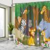 Ambesonne Animal Shower Curtain, Cartoon Style Gazelle Giraffe Gorilla Lion Animals Illustration, Cloth Fabric Bathroom Decor Set with Hooks, 69" W x 84" L, Brown and Fern Green view 3