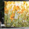 Ambesonne Nature Shower Curtain, Flower Grass Foliage at Sunrise Summer in The Park Fresh Scenery, Cloth Fabric Bathroom Decor Set with Hooks, 69" W x 70" L, Olive Green Marigold view 3