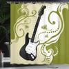 Ambesonne Music Shower Curtain, Electric Bass Guitar with Swirls Background Illustration, Cloth Fabric Bathroom Decor Set with Hooks, 69" W x 75" L, Olive Green White Black view 3
