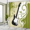 Ambesonne Music Shower Curtain, Electric Bass Guitar with Swirls Background Illustration, Cloth Fabric Bathroom Decor Set with Hooks, 69" W x 75" L, Olive Green White Black view 4