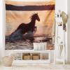 Ambesonne Animal Tapestry, Horse Sea at Sunset Time Horizon Speed Exotic Nature Animal Picture Art, Wide Wall Hanging for Bedroom Living Room Dorm, 60" X 40", Salmon Dark Brown view 2