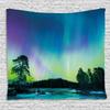 Ambesonne Aurora Borealis Tapestry, Sky over Lake Surrounded Forest Woods Hemisphere Print, Wide Wall Hanging for Bedroom Living Room Dorm, 80" X 60", Violet Blue Lime Green view 1