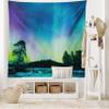 Ambesonne Aurora Borealis Tapestry, Sky over Lake Surrounded Forest Woods Hemisphere Print, Wide Wall Hanging for Bedroom Living Room Dorm, 80" X 60", Violet Blue Lime Green view 2