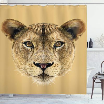 Ambesonne Camel Color Shower Curtain, Close up Look Face Pattern of Wild Portrait Digital Detailed, Cloth Fabric Bathroom Decor Set with Hooks, 69" W x 70" L, Coffee Brown