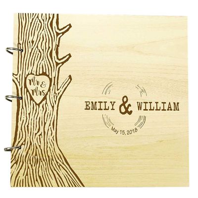 Darling Souvenir Handmade Rustic Wedding Guest Book Personalized Name Engraved Bride & Groom Advice Book Tree