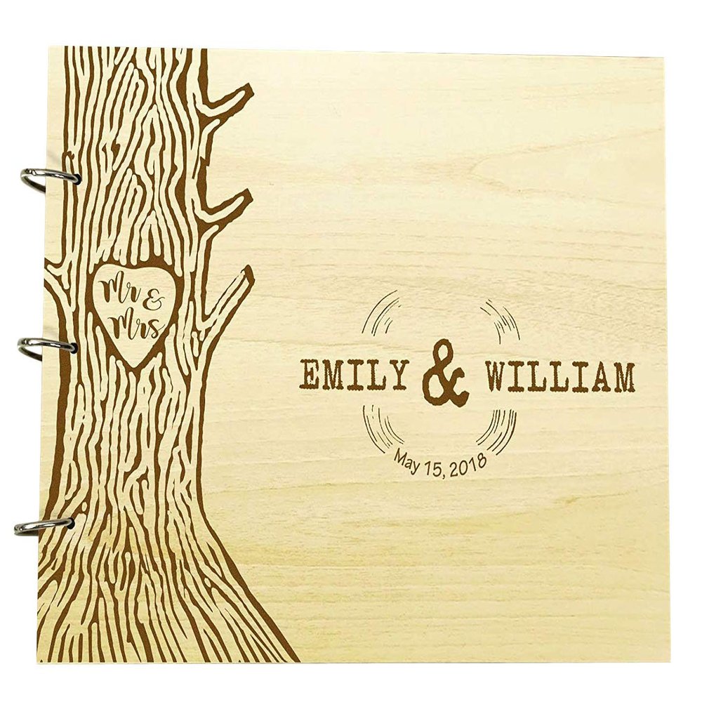 Darling Souvenir Handmade Rustic Wedding Guest Book Personalized Name Engraved Bride & Groom Advice Book Tree