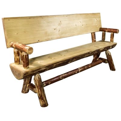 Montana Woodworks Glacier Country Collection Half Log Bench with Back and Arms, Exterior Stain Finish, 6 Foot