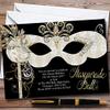 White & Gold Masquerade Ball Personalized Party Invitations view 1