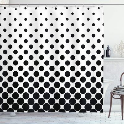 Ambesonne Abstract Shower Curtain, Minimalist Monochrome Dots in Black Growing Big from Bottom to Top Polka Dots Image, Cloth Fabric Bathroom Decor Set with Hooks, 69" W x 84" L, White