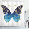 Ambesonne Animal Shower Curtain, Blue Butterfly with Wavy Leaves Graphic, Cloth Fabric Bathroom Decor Set with Hooks, 69" W x 75" L, Yellow Blue