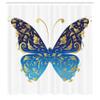 Ambesonne Animal Shower Curtain, Blue Butterfly with Wavy Leaves Graphic, Cloth Fabric Bathroom Decor Set with Hooks, 69" W x 75" L, Yellow Blue view 2